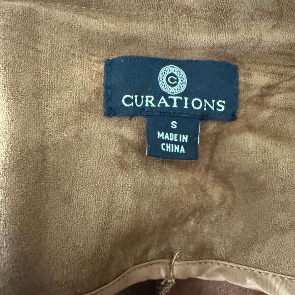 Curations Embroidered Open Front Suede Feel Jacket S Brown - Picture 4 of 10